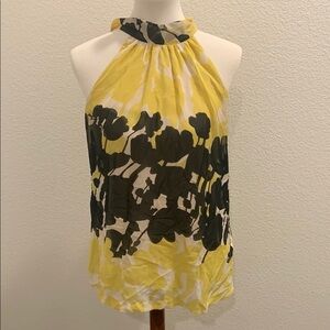 Jonathan Martin Yellow White Sheer Floral Tie Neck Sleeveless